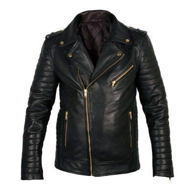 leather biker jacket quilted shoulders