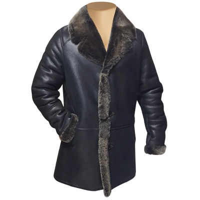 Black Traditional Shearling Sheepskin Coat 