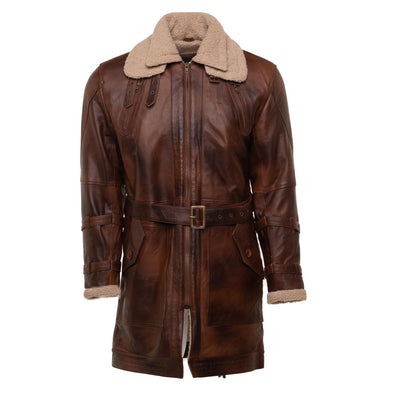 3/4 leather trench with sherpa lining coat